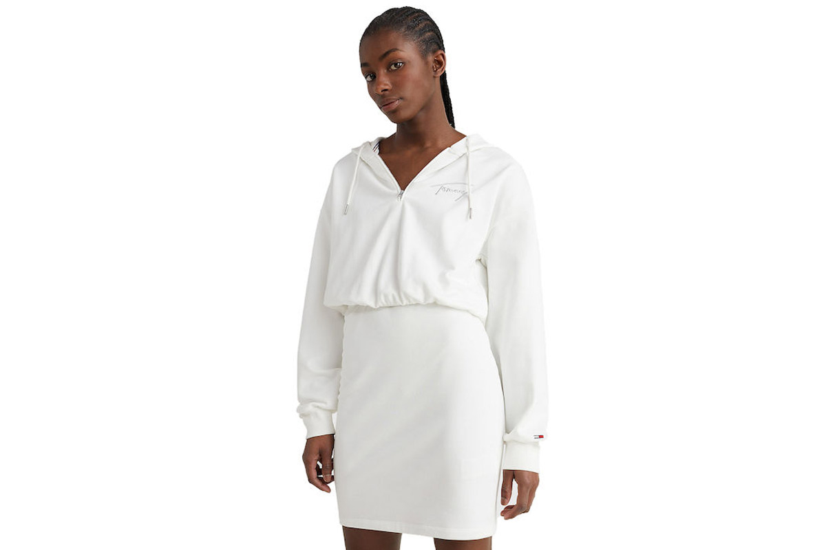 Tommy Jeans Tjw Signature Hoodie Dress Φόρεμα Mini (DW0DW12882 YBL) Λευκό